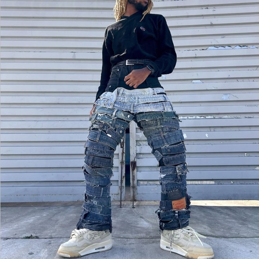 Strap Denim Jeans - (available for women + men in multiple sizes)